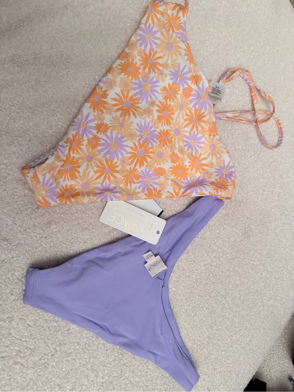 Floral Orange & Lilac Two-Piece Bikini bottom Set